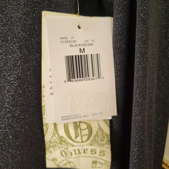 Guess M Black Metallic Silver Long Sleeve Shimmer Dress Sweetheart Draped Neck - Picture 3 of 7
